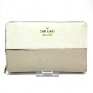 ケイトスペード Kate spade 2つ折り財布 PWRU5844 - レザー 白×グレージュ ラウンドファスナー/バイカラー 財布