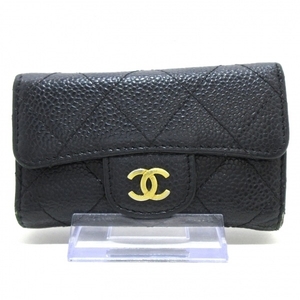 シャネル CHANEL キーケース マトラッセ キャビアスキン 黒 6連フック/ゴールド金具 財布