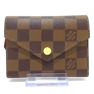 ルイヴィトン LOUIS VUITTON 3つ折り財布 N41659 ポルトフォイユヴィクトリーヌ ダミエ・キャンバス ルージュ RFID確認済み 美品 財布