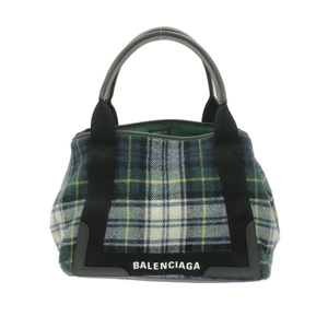 バレンシアガ BALENCIAGA トートバッグ 339933 ネイビーカバS ウール×レザー グリーン×黒×マルチ チェック柄 バッグ