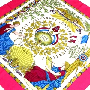 エルメス HERMES カレ90 ピンク×ブルー×マルチ LIBERTE EGALITE FRATERNITE REPUBLIQUE FRANCAISE 1789 スカーフ