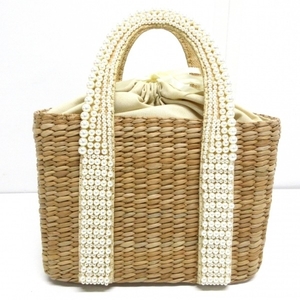  Anatelier anatelier handbag - straw × cotton beige × ivory basket bag / pouch type / pearl bag 