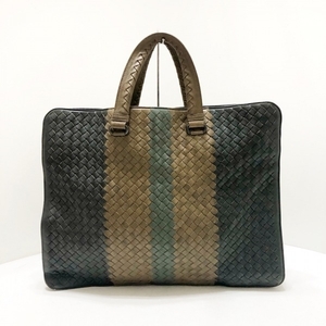 ボッテガヴェネタ BOTTEGA VENETA ハンドバッグ イントレチャート レザー ダークグレー×ベージュ×カーキ バッグ