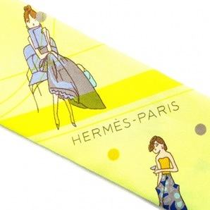 エルメス HERMES ツイリー イエロー×グレー×マルチ リボンスカーフ 美品 スカーフの画像4