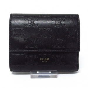 セリーヌ CELINE 3つ折り財布/ミニ/コンパクト 10B573BFU スモール トリフォールドウォレット レザー 黒 型押し加工/マカダム柄 財布