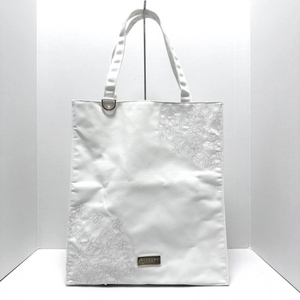 ブルガリパフューム BVLGARI PARFUMS トートバッグ - キャンバス 白×ベージュ 花柄/ステッチ バッグ