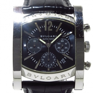 Bvlgari смотрит аш макуронограф AA48SCH Мужский SS/кожаный ремень/хронограф Black