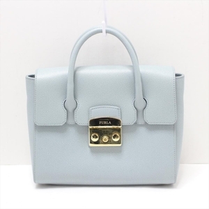 フルラ FURLA ハンドバッグ メトロポリスサッチェル レザー ライトブルー 美品 バッグ