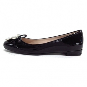  MiuMiu miumiu flat shoes 35 enamel ( leather ) black lady's biju- beautiful goods shoes 