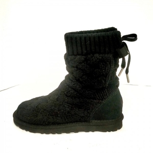 アグ UGG ショートブーツ 22 1008840 - ウール×ムートン 黒 レディース ニット/リボン 靴