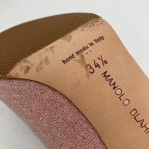 マノロブラニク MANOLO BLAHNIK パンプス 34 1/2 - 化学繊維 ピンク レディース ビジュー/ラメ/アウトソール張替済 美品 靴の画像6