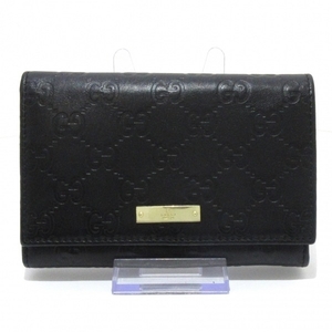 グッチ GUCCI 2つ折り財布 154258 シマライン メタルバー レザー 黒 美品 財布