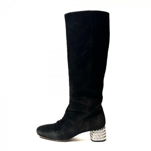  MiuMiu miumiu long boots 34 - suede black lady's biju-/ out sole re-upholstering settled shoes 