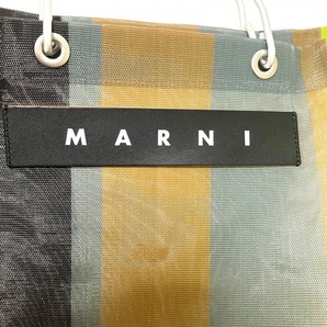 マルニ MARNI トートバッグ マルニマーケットストライプバッグ ナイロン×アルミニウム×レザー グレー×ライトグリーン×マルチ バッグの画像8