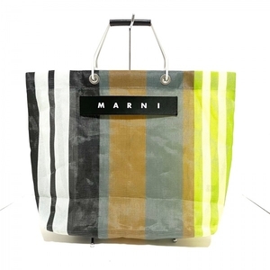 マルニ MARNI トートバッグ マルニマーケットストライプバッグ ナイロン×アルミニウム×レザー グレー×ライトグリーン×マルチ バッグ