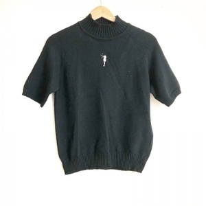 フクゾー FUKUZO 半袖セーター/ニット サイズL - 黒×白 レディース ハイネック/刺繍/竜 トップス