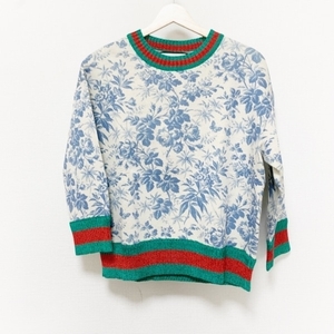  Gucci GUCCI long sleeve cut and sewn size M - ivory × red × multi lady's floral print beautiful goods tops 