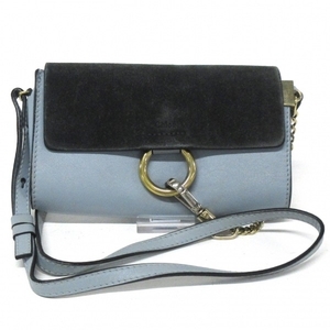  Chloe Chloefei suede × leather light blue × dark gray shoulder wallet purse 