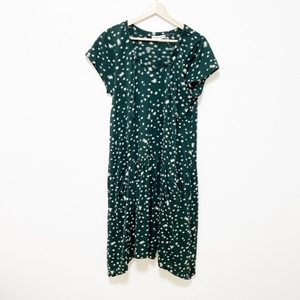  Tsumori Chisato TSUMORI CHISATO size 2 M - dark green × white lady's crew neck / short sleeves / long / dot pattern One-piece 