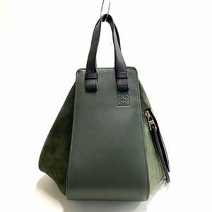 ロエベ LOEWE ハンドバッグ ハンモック スモール スエード×レザー グリーン×黒 バッグ