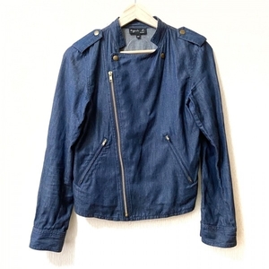  Agnes B agnes b blouson size 36 S - navy lady's long sleeve / Zip up / spring / autumn jacket 