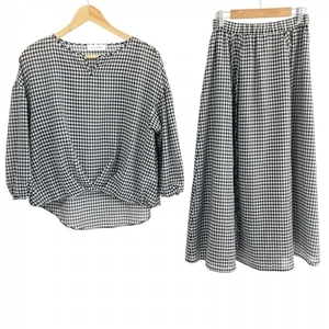  Leilian Leilian skirt setup - black × white lady's check pattern / waist rubber /EZUMi lady's suit 