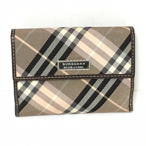 バーバリーブルーレーベル Burberry Blue Label Wホック財布 レザー ベージュ×ダークブラウン×マルチ チェック柄 財布