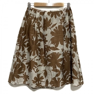 ランバンコレクション LANVIN COLLECTION ロングスカート サイズ40 M - ブラウンベージュ×白×グリーン レディース 花柄 美品 ボトムス