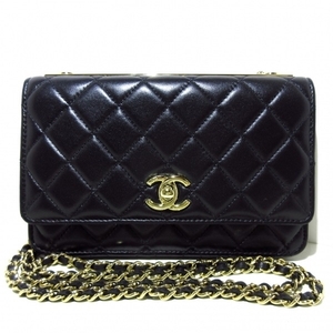 シャネル CHANEL A80982 トレンディCC/マトラッセ ラムスキン 黒 チェーンウォレット/ゴールド金具 美品 財布