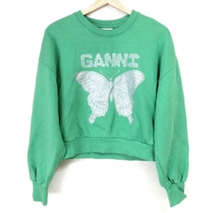 ga knee GANNI sweatshirt size S - green × silver lady's long sleeve / lame / butterfly ( butterfly ) tops 