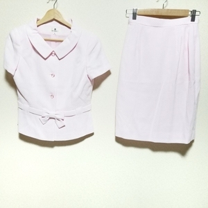 エムズグレイシー M'S GRACY スカートスーツ - ライトピンク×白 レディース リボン/肩パッド 美品 レディーススーツ