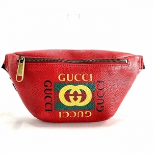 グッチ GUCCI ウエストポーチ 527792 プリント スモール ベルトバッグ レザー レッド×マルチ バッグ