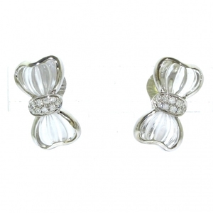  polished # Boucheron BOUCHERON earrings K18WG× lock crystal × diamond ribbon /pave diamond beautiful goods accessory ( ear )