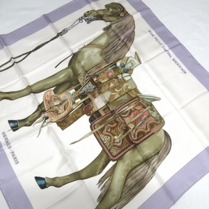 エルメス HERMES カレ90 白×ベージュ×マルチ MON PETIT CHEVAL MEXICAIN 美品 スカーフ