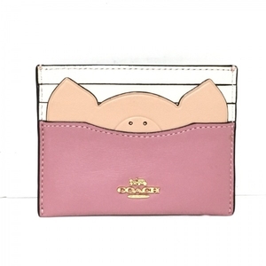 コーチ COACH カードケース - レザー ピンク×ベージュ×ライトピンク ブタ 財布