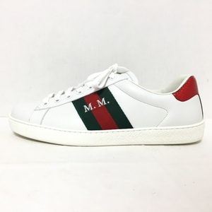  Gucci GUCCI спортивные туфли 6 1/2 459654 Ace DIY кожа × нейлон Jaguar do белый × темно-зеленый × красный мужской прекрасный товар обувь 