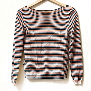  Prada PRADA long sleeve cut and sewn size 36 S - orange × black × multi lady's crew neck / knitted / border tops 