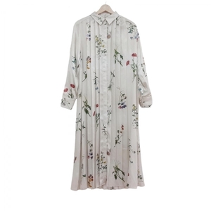  Ame liAMERI size S - ivory lady's regular color / long sleeve / long / shirt dress / floral print / pleat beautiful goods One-piece 