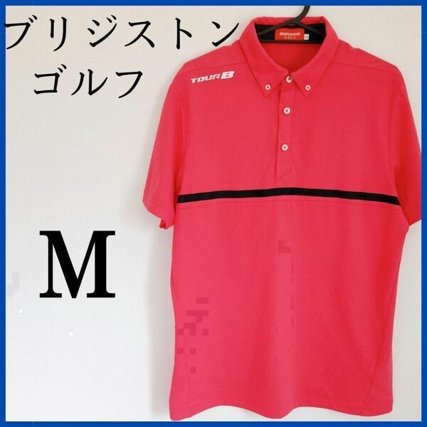 ゴルフ シャツ ウェア メンズ BRIDGESTONE ブリジストン 半袖 美品 ピンク 夏 軽い 男性 M
