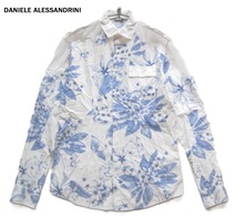 美品イタリア製!!ダニエレ アレッサンドリーニ DANIELE ALESSANDRINI*定価2.8万 ドット＆フラワープリント 切り替えシャツ M 白×青 花柄 _画像1