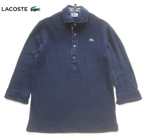 美品日本製!!ラコステ LACOSTE*ワニロゴ刺繍 7分袖鹿の子ポロシャツ 3 実寸M 紺 ネイビーファブリカ