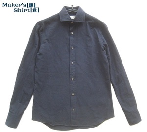 高級日本製!!メーカーズシャツ鎌倉 Maker's Shirt鎌倉*美シルエット 和紙19% コットンペーパードレスシャツ 紺 ネイビー 37 実寸S