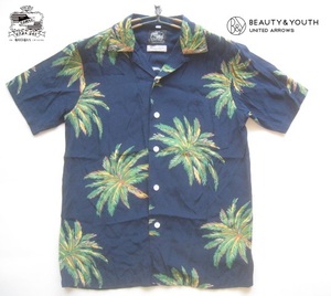 希少!!コナベイ ハワイ KONA BAY HAWAII*BEAUTY&YOUTH別注 ヤシの木柄レーヨンアロハシャツ S 濃紺 USA製 UNITED ARROWS