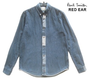 極上日本製!!ポールスミス レッドイヤー Paul Smith RED EAR*リメイク加工 インディゴデニムボタンダウンシャツ M 紺 ネイビー