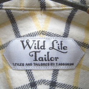 美品!!ワイルドライフテーラー Wild Life Tailor*ADAM ET ROPE'購入 美シルエット チェック柄ボタンダウンシャツ M 白×黒×黄の画像4