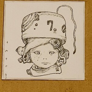 寺田克也 直筆イラスト色紙 台座付き