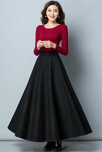 ロングスカート 春 レディース ロング フレアスカート スカート マキシ丈 大きいサイズ 秋冬 Aライン ブラック 2XL