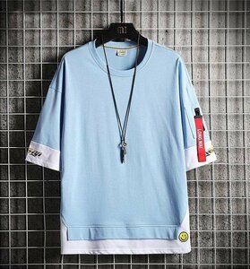 新品 メンズ半袖Tシャツ、カットソー 人気 原宿 韓国 tシャツ 夏 遮熱 抗菌防臭 上着 おしゃれ カジュアル ファッション ブルー L