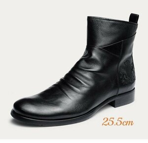 ブーツ　チェルシーブーツ メンズ シューズ　マーティンブーツ　 革靴　PUレザー ライダース ハイカット 紳士靴 ブラック　25.5cm