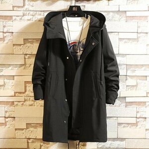 中綿コート メンズ ロングコート ジャケット ダウンジャケット マウンテンパーカー 防寒 秋冬 暖かいブラック XL